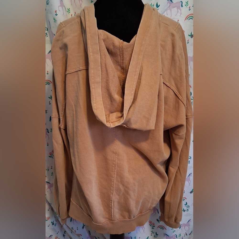 EUC Easel Dusty Rose Mineral Wash Boyfriend Baggy Cotton Casual Lace Hoodie SZ S - Picture 2 of 7